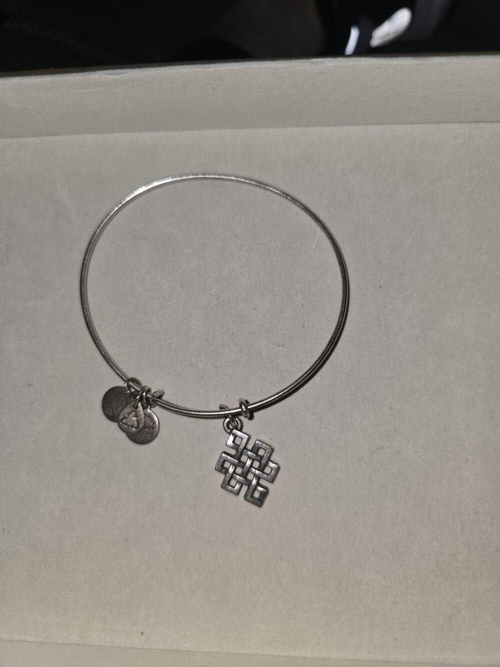 Alex and Ani Endless Knot Charm Bracelet Silver Tone Expandable Bangle
